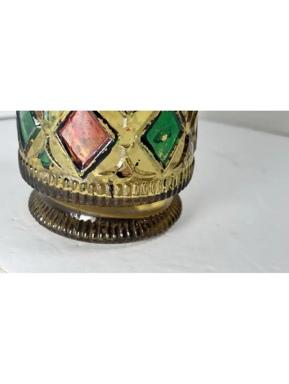 Sail Boat Brand Oil Lamp Stained Glass 1960's Retro Vintage Amber BASE ONLY